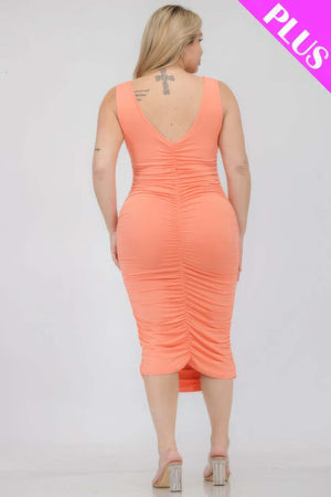 - Plus Size Square Neck Ruched Bodycon Midi Dress - womens dress at TFC&H Co.