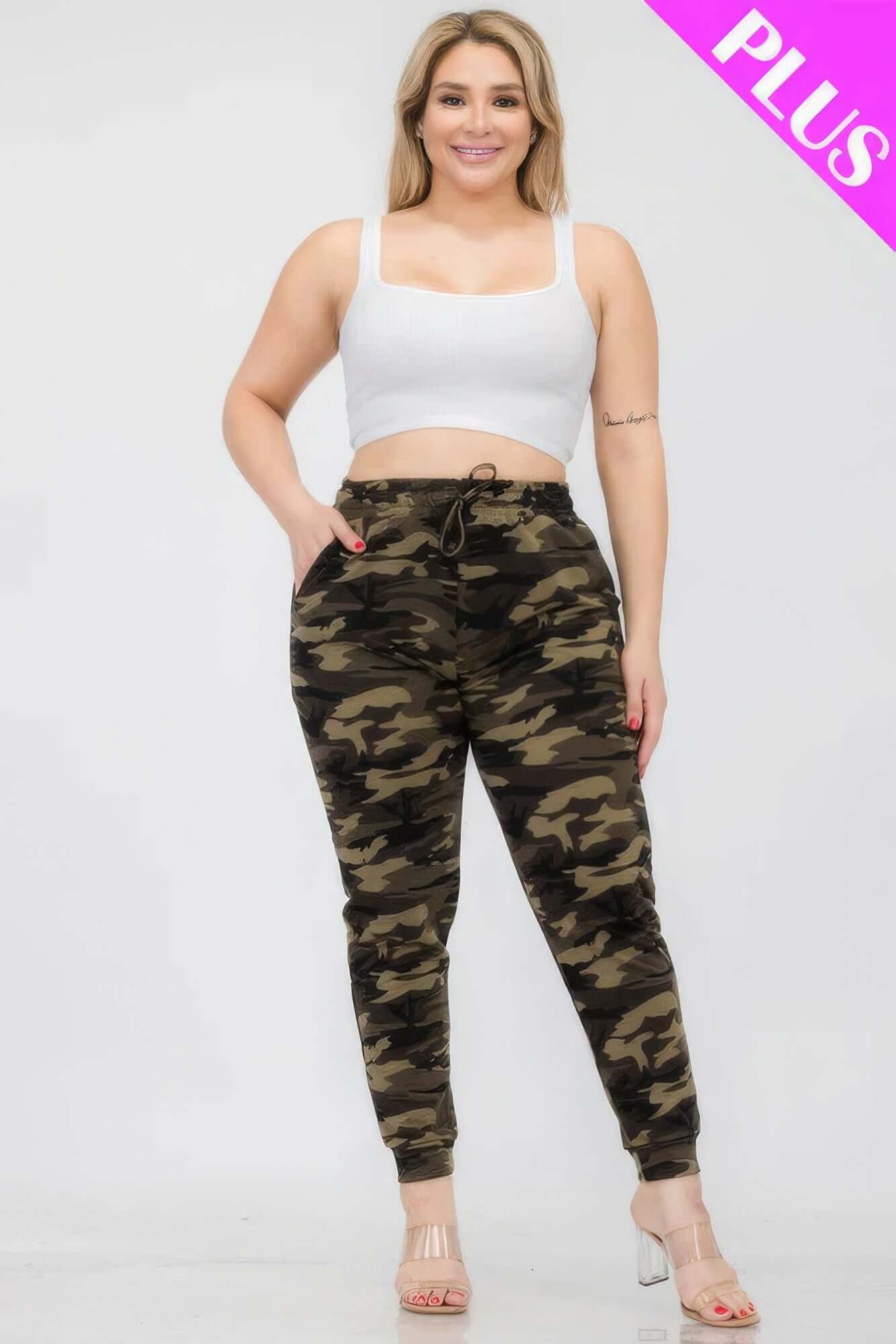 - Plus Size French Terry Camo Print Joggers - womens joggers at TFC&H Co.