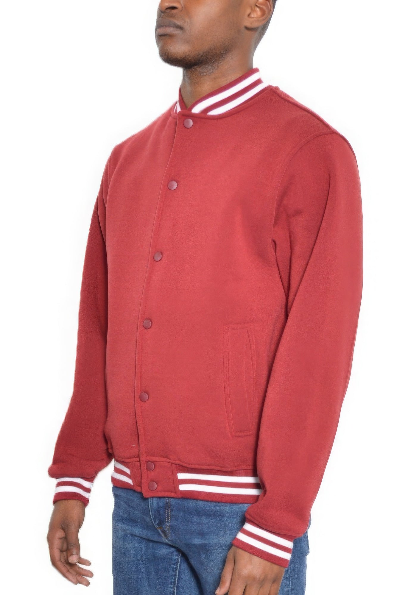 Red - Mens Fleece Snap Button Varsity Jacket - mens jacket at TFC&H Co.