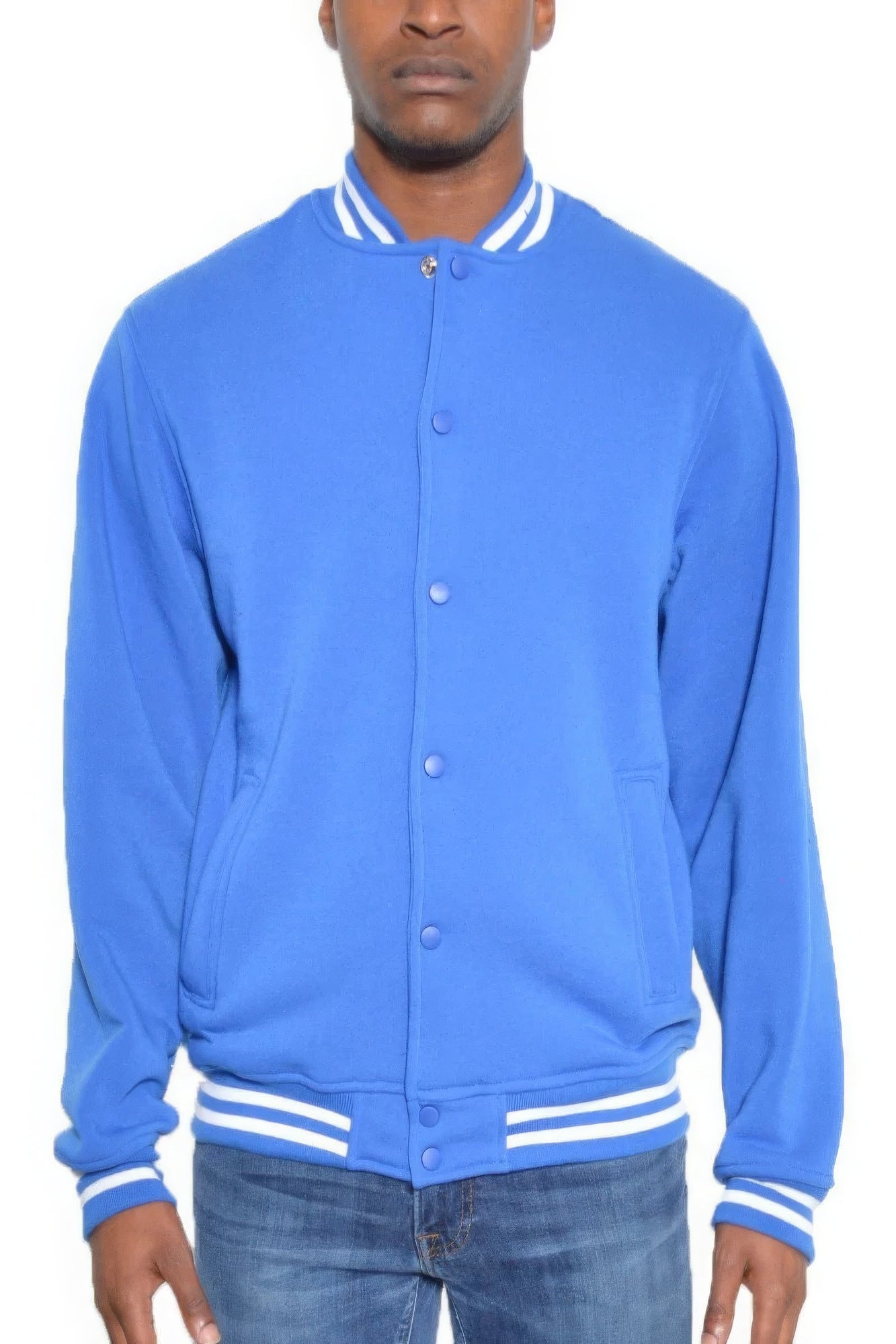 Royal - Mens Fleece Snap Button Varsity Jacket - mens jacket at TFC&H Co.