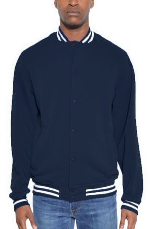 Navy - Mens Fleece Snap Button Varsity Jacket - mens jacket at TFC&H Co.