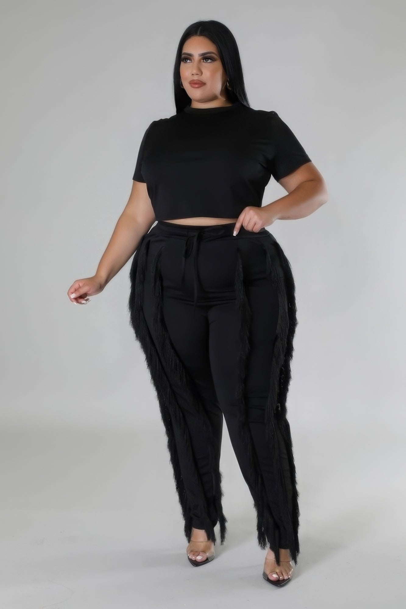 Black - Crop Top Two-piece Set - womens pants set at TFC&H Co.