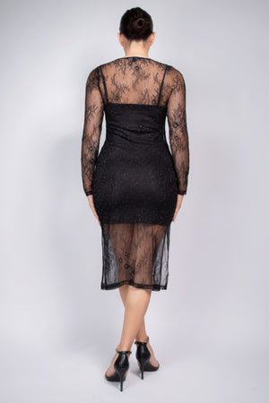 - Lace Rhinestone-studded Slit Midi Dress for Women - women's dress at TFC&H Co.