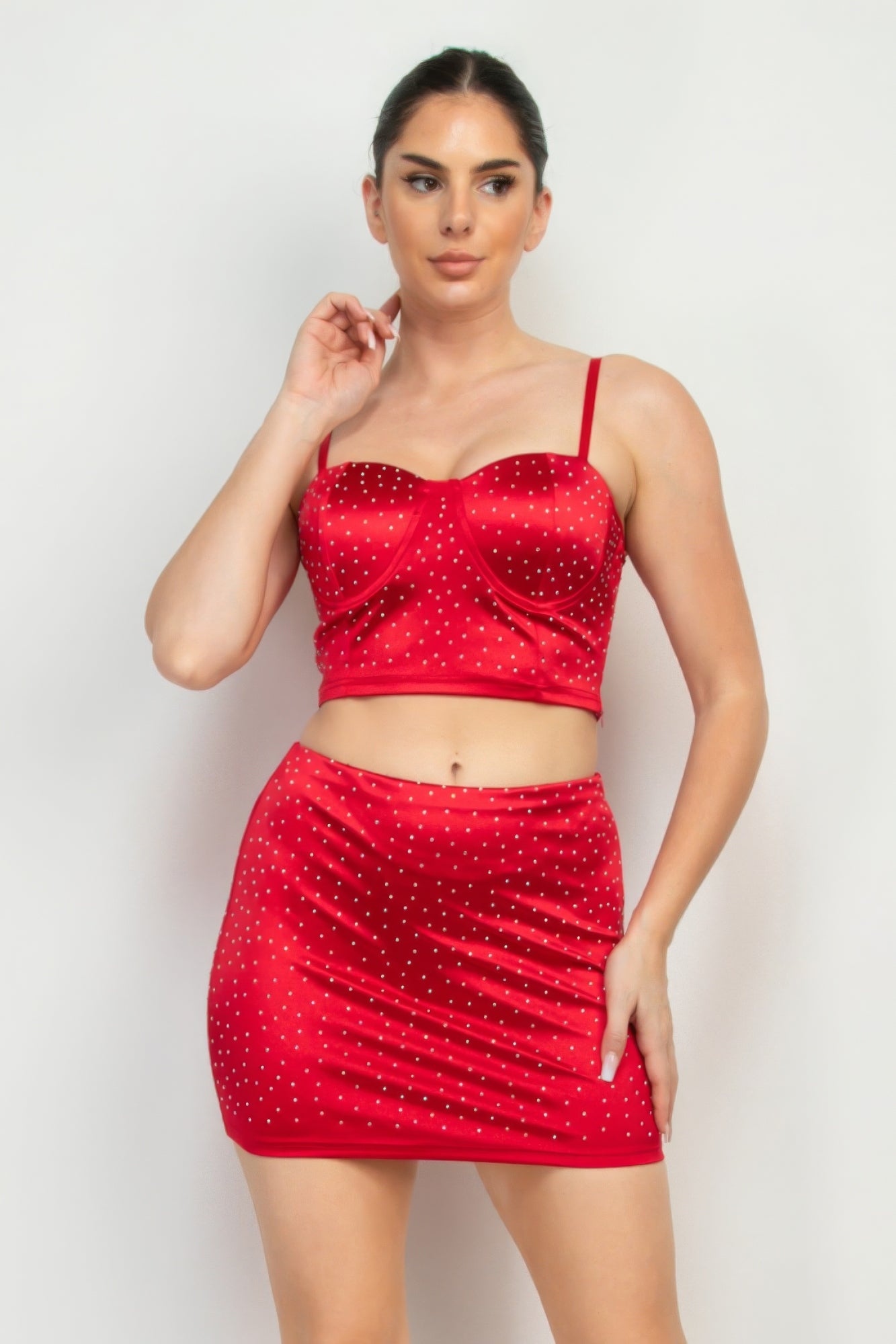 Ruby - Sweetheart Bustier Rhinestones Crop Top - womens crop top at TFC&H Co.