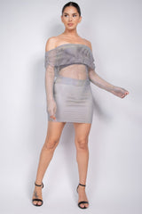 Grey Silver - Mid-rise Rhinestone Fishnet Mini Skirt - womens skirt at TFC&H Co.