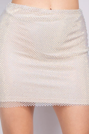 Tan - Mid-rise Rhinestone Fishnet Mini Skirt - womens skirt at TFC&H Co.
