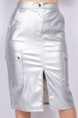 Silver - Faux Leather High-rise Cargo Skirt - womens skirt at TFC&H Co.