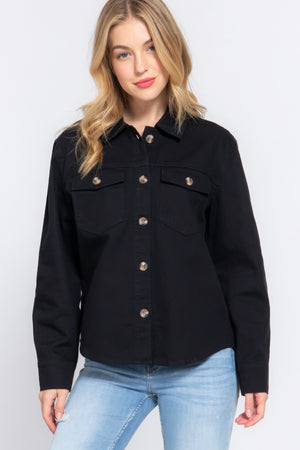 - Button Down Cotton Denim Shacket for Women - womens shacket at TFC&H Co.