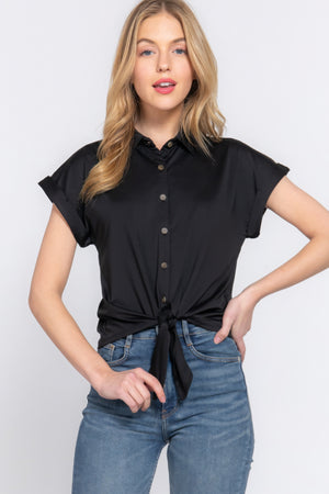 - Short Slv Front Tie Stretch Ity Top - womens shirt at TFC&H Co.