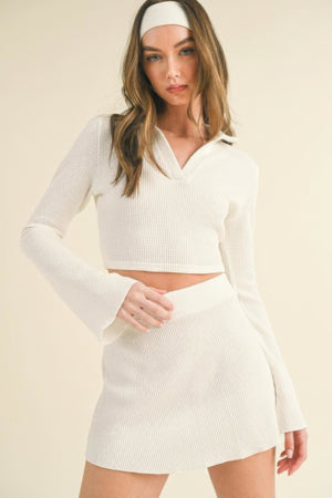 - Waffle Knit Bell Sleeve Top And Skirt Set - womens skirt set at TFC&H Co.