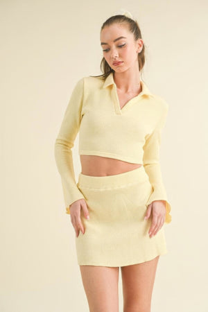 - Waffle Knit Bell Sleeve Top And Skirt Set - womens skirt set at TFC&H Co.