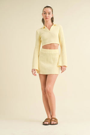 - Waffle Knit Bell Sleeve Top And Skirt Set - womens skirt set at TFC&H Co.