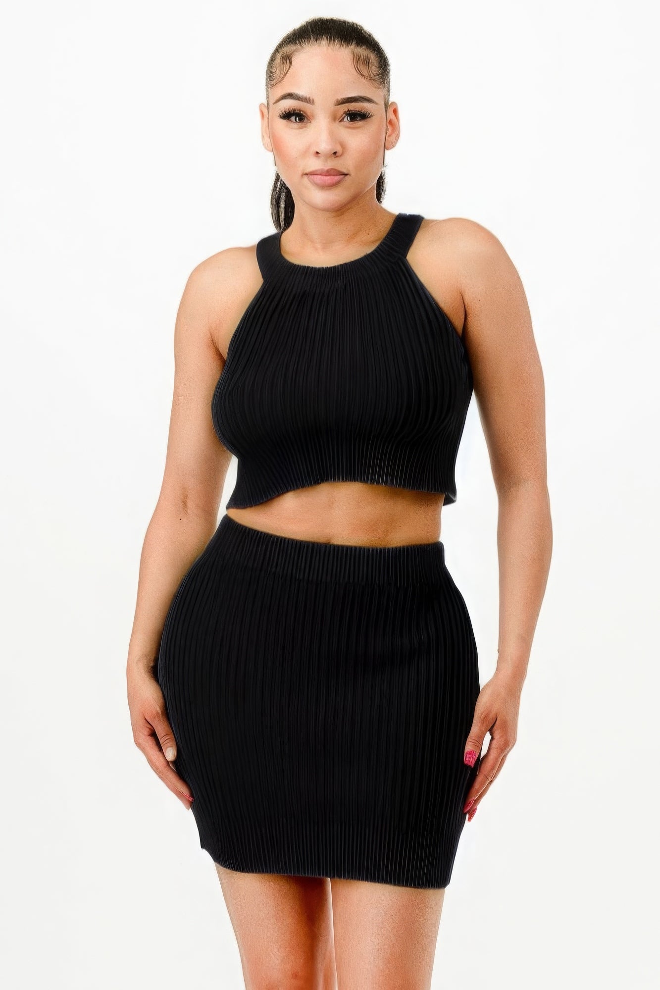 - Halter Neck Tank Top And Bodycon Mini Skirt Set - womens skirt set at TFC&H Co.