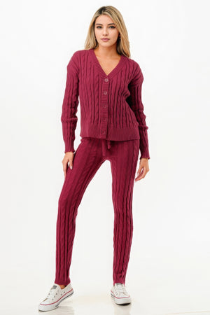 - Cable Sweater Cardigan 2pc Set - womens pants set at TFC&H Co.