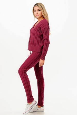 - Cable Sweater Cardigan 2pc Set - womens pants set at TFC&H Co.