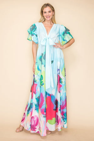 - Printed V Neck Maxi Dress - womens dress at TFC&H Co.