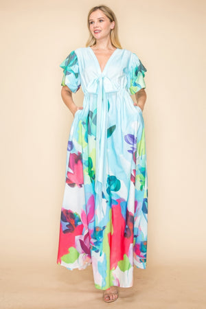 - Printed V Neck Maxi Dress - womens dress at TFC&H Co.