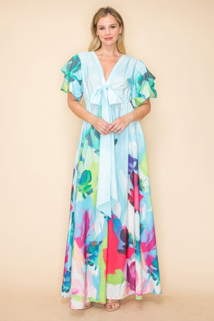 - Printed V Neck Maxi Dress - womens dress at TFC&H Co.