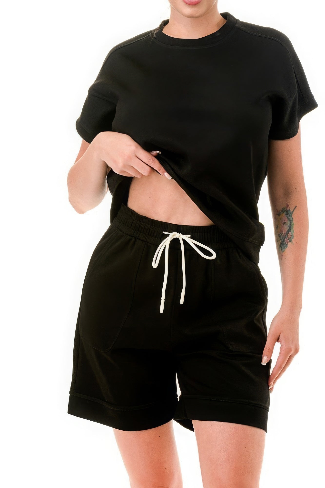 Black - Air Cotton Monochrome Tee And Shorts Set - womens short set at TFC&H Co.