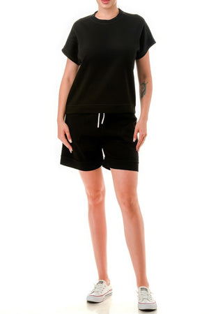 - Air Cotton Monochrome Tee And Shorts Set - womens short set at TFC&H Co.