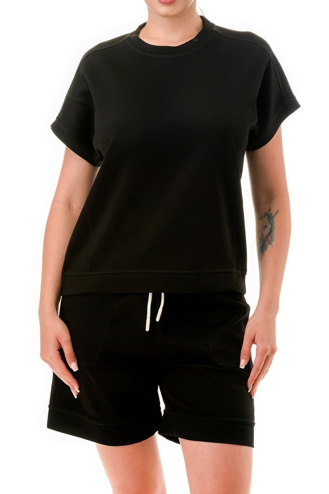 - Air Cotton Monochrome Tee And Shorts Set - womens short set at TFC&H Co.