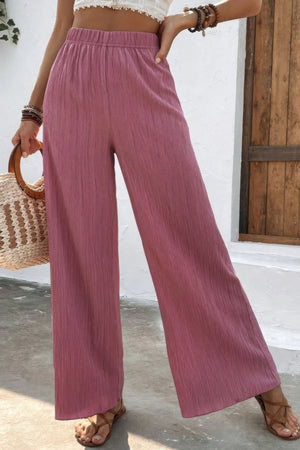 - Textured Wide Leg Palazzo Pants - womens pants at TFC&H Co.