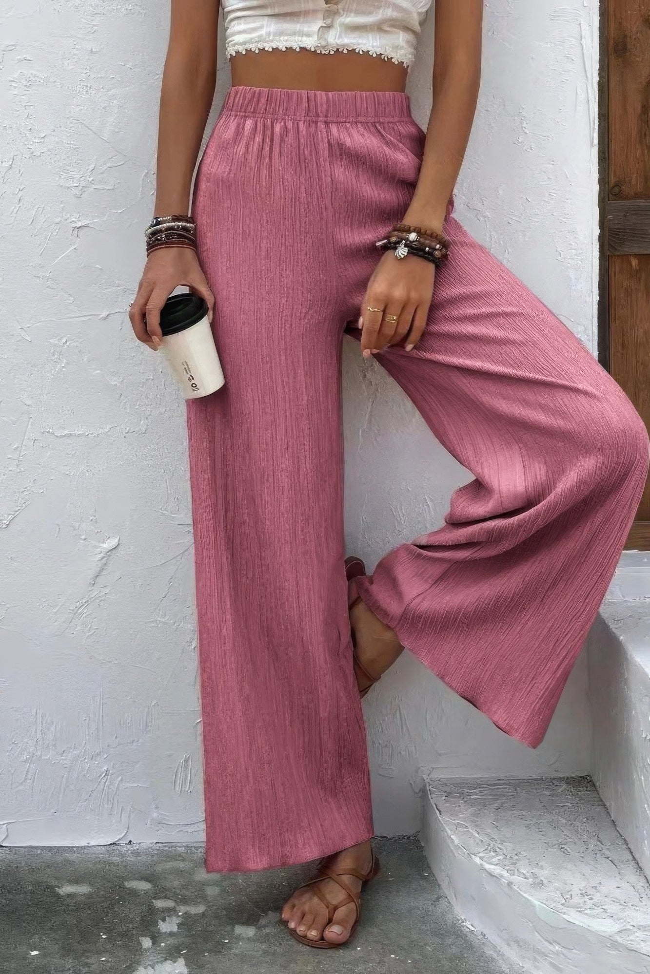 - Textured Wide Leg Palazzo Pants - womens pants at TFC&H Co.