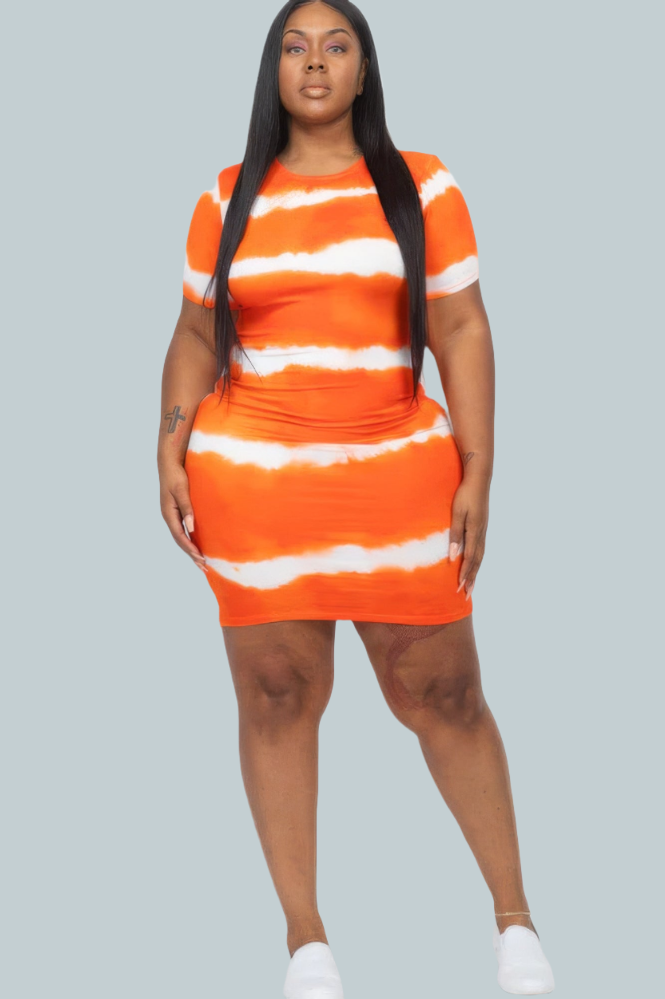 Orange - Plus Size Tie-dye Print Bodycon Dress - womens dress at TFC&H Co.