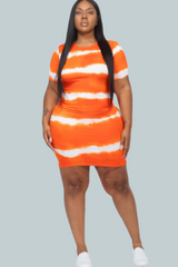 Orange - Plus Size Tie-dye Print Bodycon Dress - womens dress at TFC&H Co.