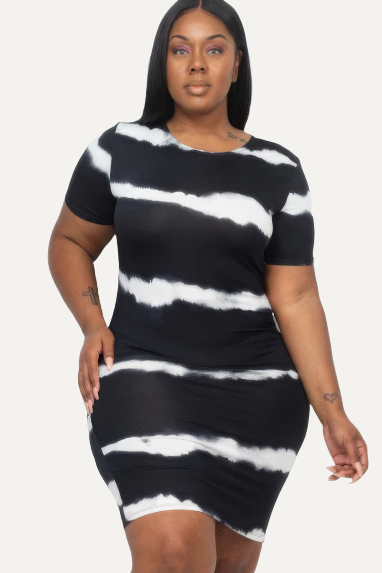 Black - Plus Size Tie-dye Print Bodycon Dress - womens dress at TFC&H Co.