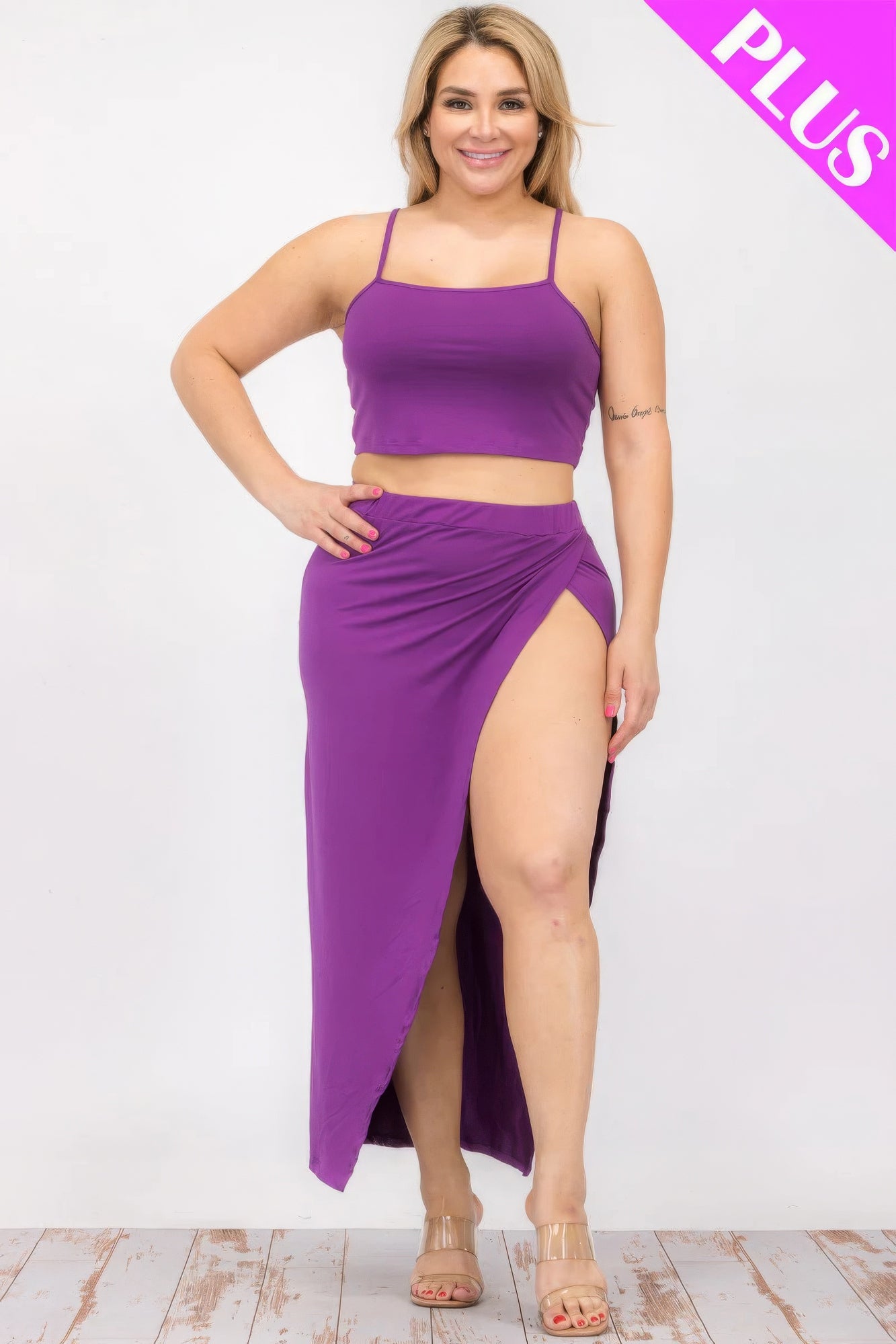 - Plus Size Crop Cami & Split Thigh Maxi Skirt Set - womens skirt set at TFC&H Co.