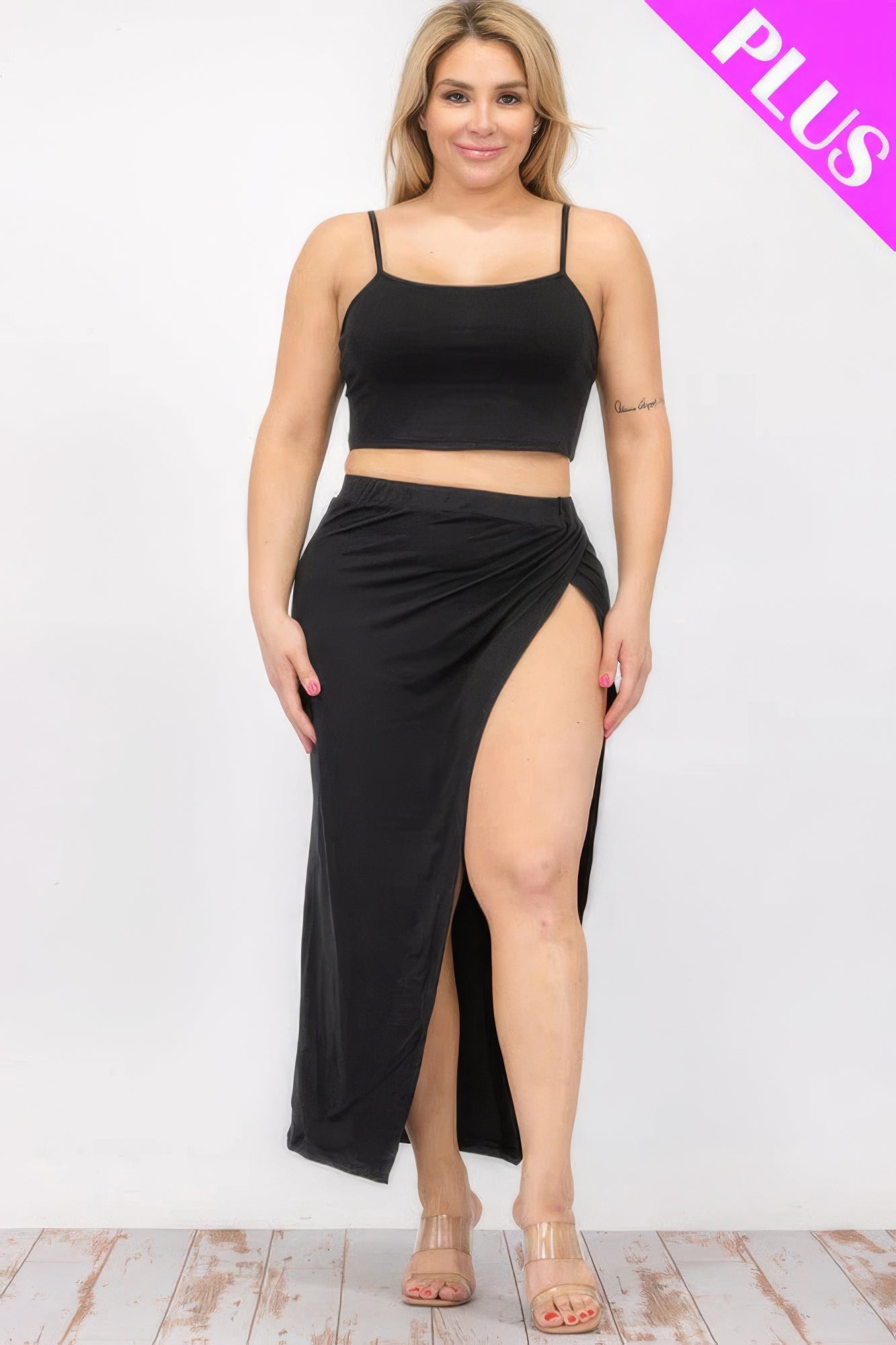 - Plus Size Crop Cami & Split Thigh Maxi Skirt Set - womens skirt set at TFC&H Co.