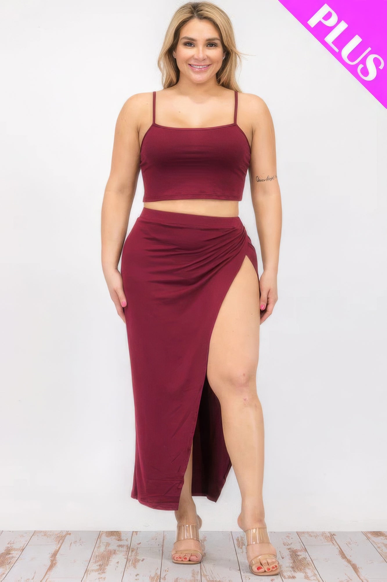 - Plus Size Crop Cami & Split Thigh Maxi Skirt Set - womens skirt set at TFC&H Co.