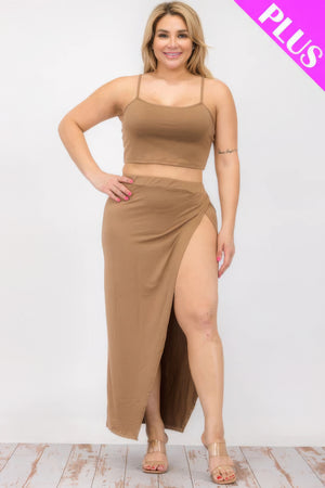 - Plus Size Crop Cami & Split Thigh Maxi Skirt Set - womens skirt set at TFC&H Co.