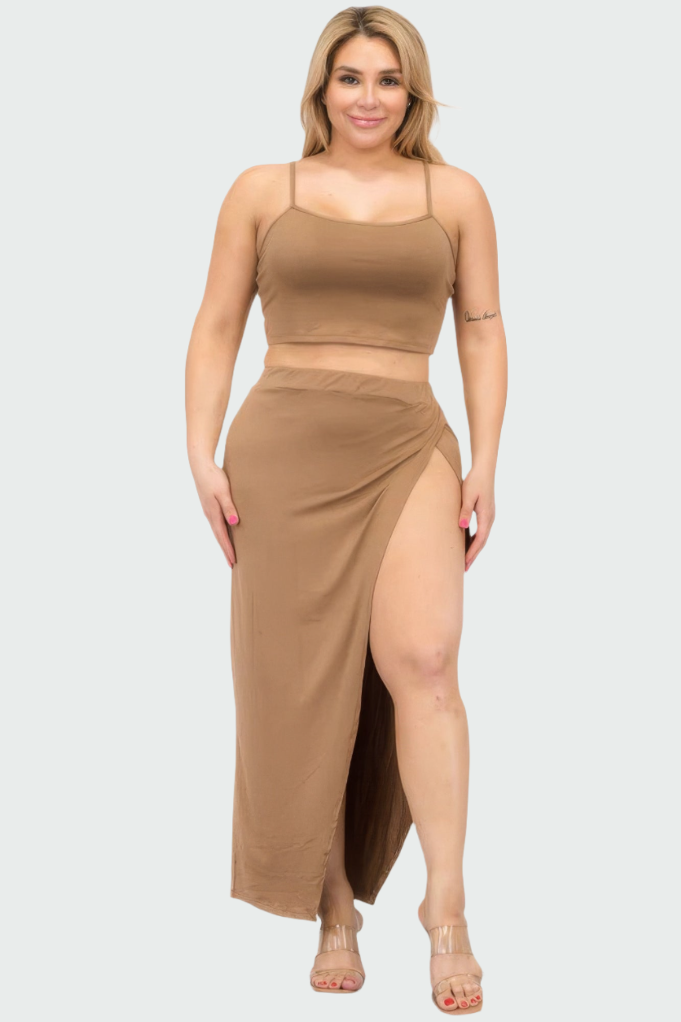 - Plus Size Crop Cami & Split Thigh Maxi Skirt Set - womens skirt set at TFC&H Co.