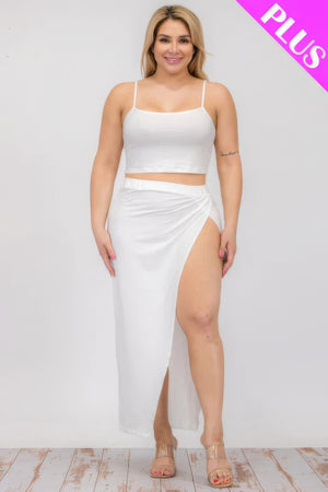 - Plus Size Crop Cami & Split Thigh Maxi Skirt Set - womens skirt set at TFC&H Co.