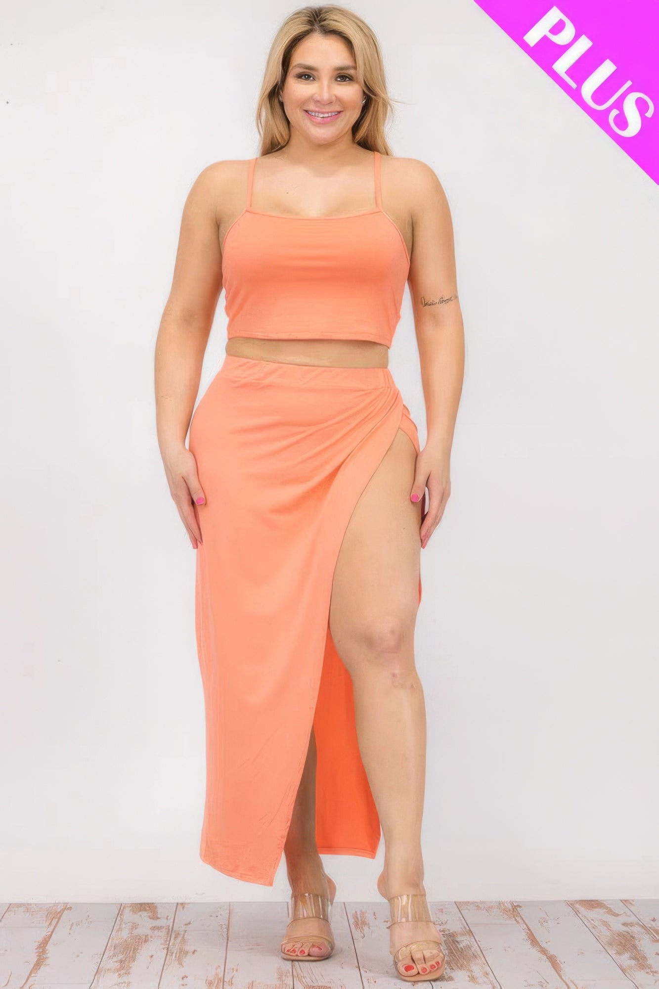 - Plus Size Crop Cami & Split Thigh Maxi Skirt Set - womens skirt set at TFC&H Co.