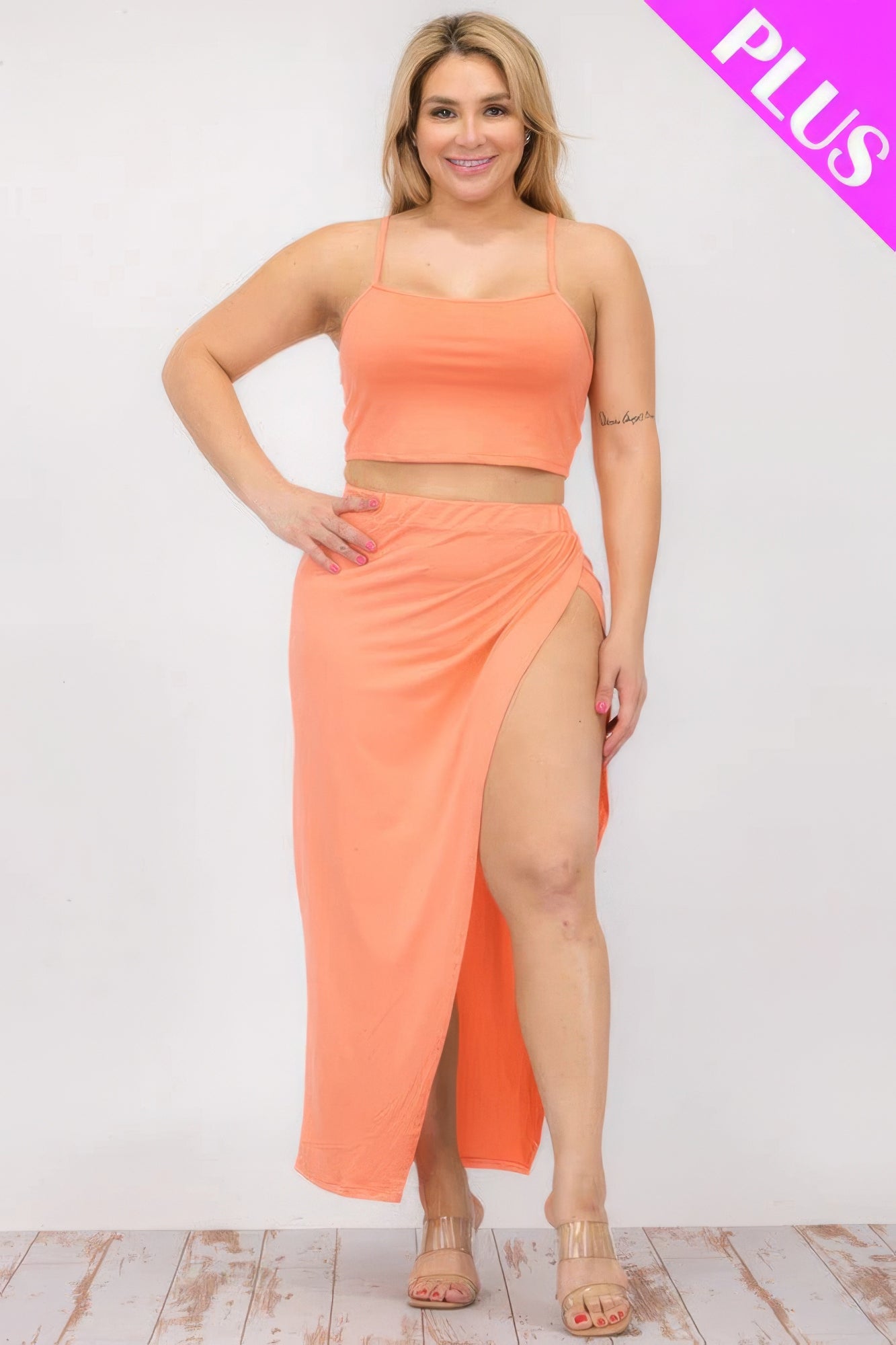 - Plus Size Crop Cami & Split Thigh Maxi Skirt Set - womens skirt set at TFC&H Co.