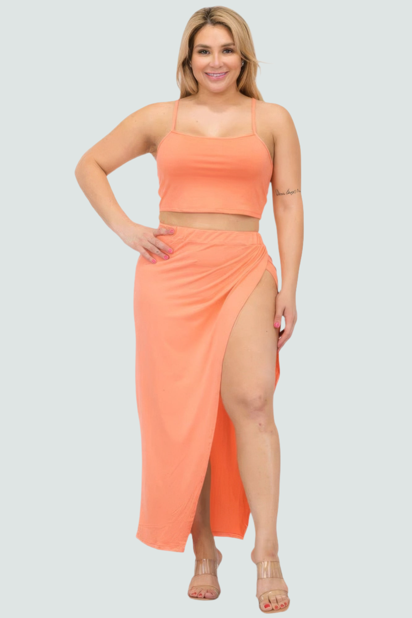 Flamingo - Plus Size Crop Cami & Split Thigh Maxi Skirt Set - womens skirt set at TFC&H Co.