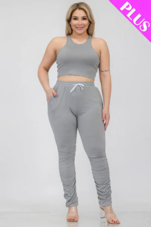 - Plus Size Crop Tank Top & Ruched Pants Set - womens pants set at TFC&H Co.