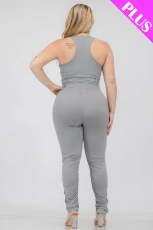 - Plus Size Crop Tank Top & Ruched Pants Set - womens pants set at TFC&H Co.