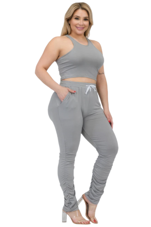 - Plus Size Crop Tank Top & Ruched Pants Set - womens pants set at TFC&H Co.