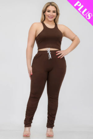 - Plus Size Crop Tank Top & Ruched Pants Set - womens pants set at TFC&H Co.