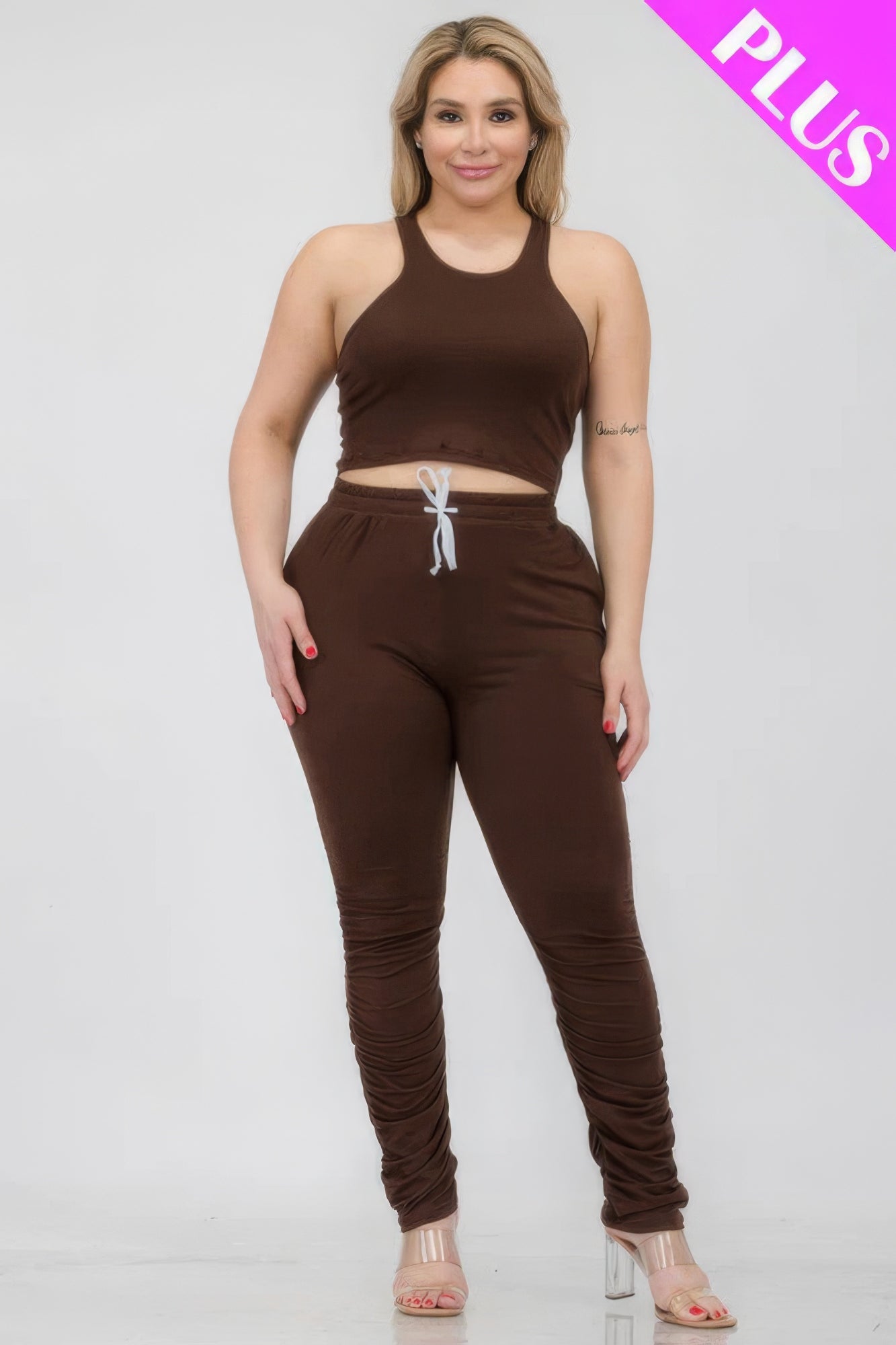 - Plus Size Crop Tank Top & Ruched Pants Set - womens pants set at TFC&H Co.