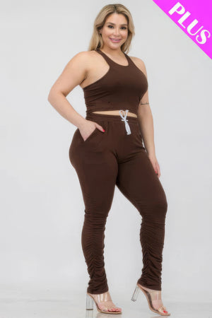 - Plus Size Crop Tank Top & Ruched Pants Set - womens pants set at TFC&H Co.