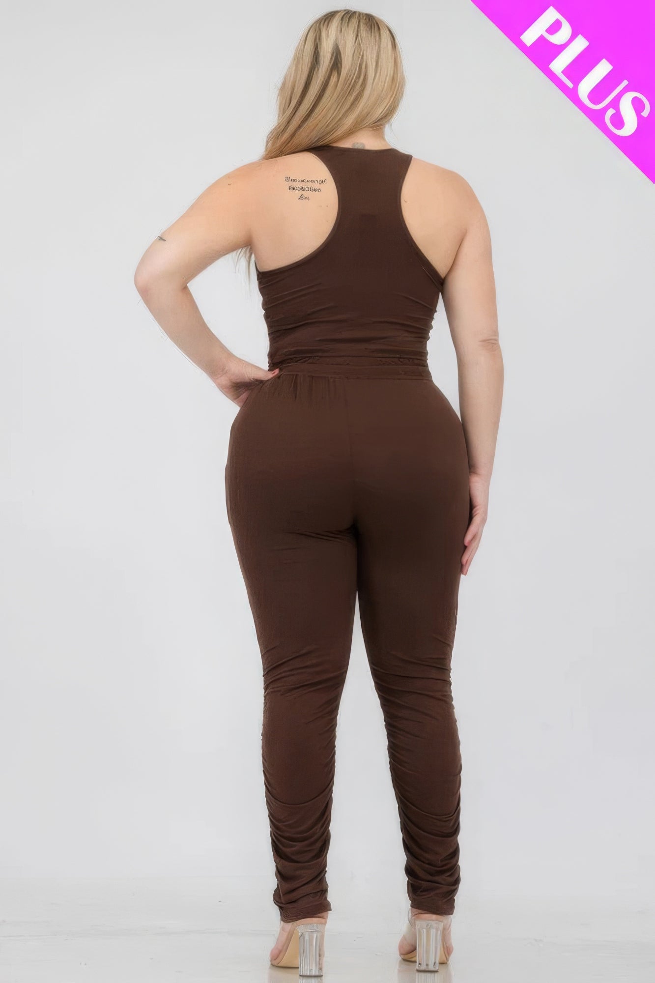 - Plus Size Crop Tank Top & Ruched Pants Set - womens pants set at TFC&H Co.