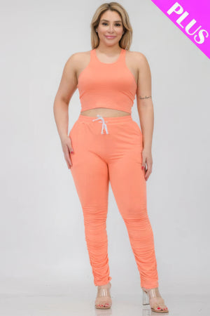 - Plus Size Crop Tank Top & Ruched Pants Set - womens pants set at TFC&H Co.