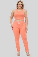 Flamingo - Plus Size Crop Tank Top & Ruched Pants Set - womens pants set at TFC&H Co.