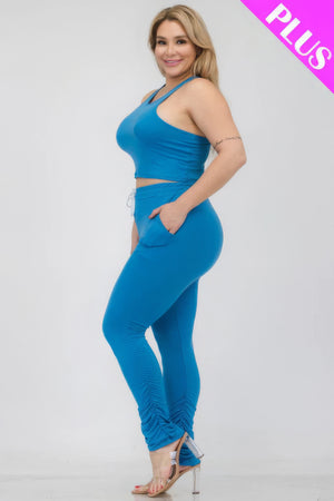 - Plus Size Crop Tank Top & Ruched Pants Set - womens pants set at TFC&H Co.