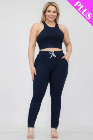 - Plus Size Crop Tank Top & Ruched Pants Set - womens pants set at TFC&H Co.